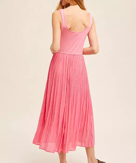 Pleated Skirt Tank Dress - Pink