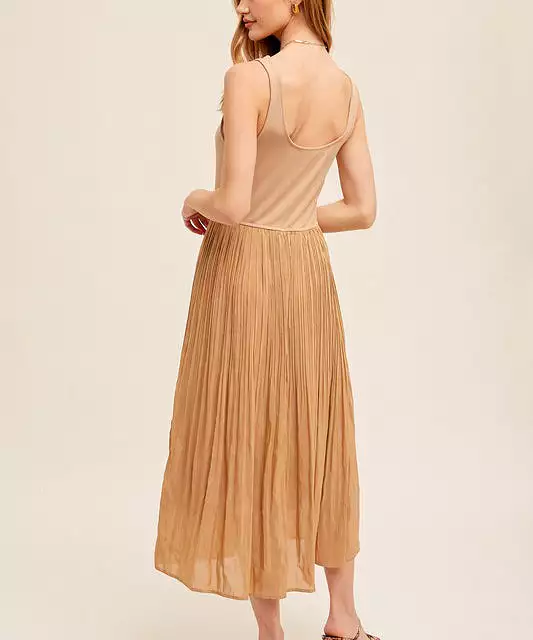 Pleated Skirt Tank Dress - Taupe