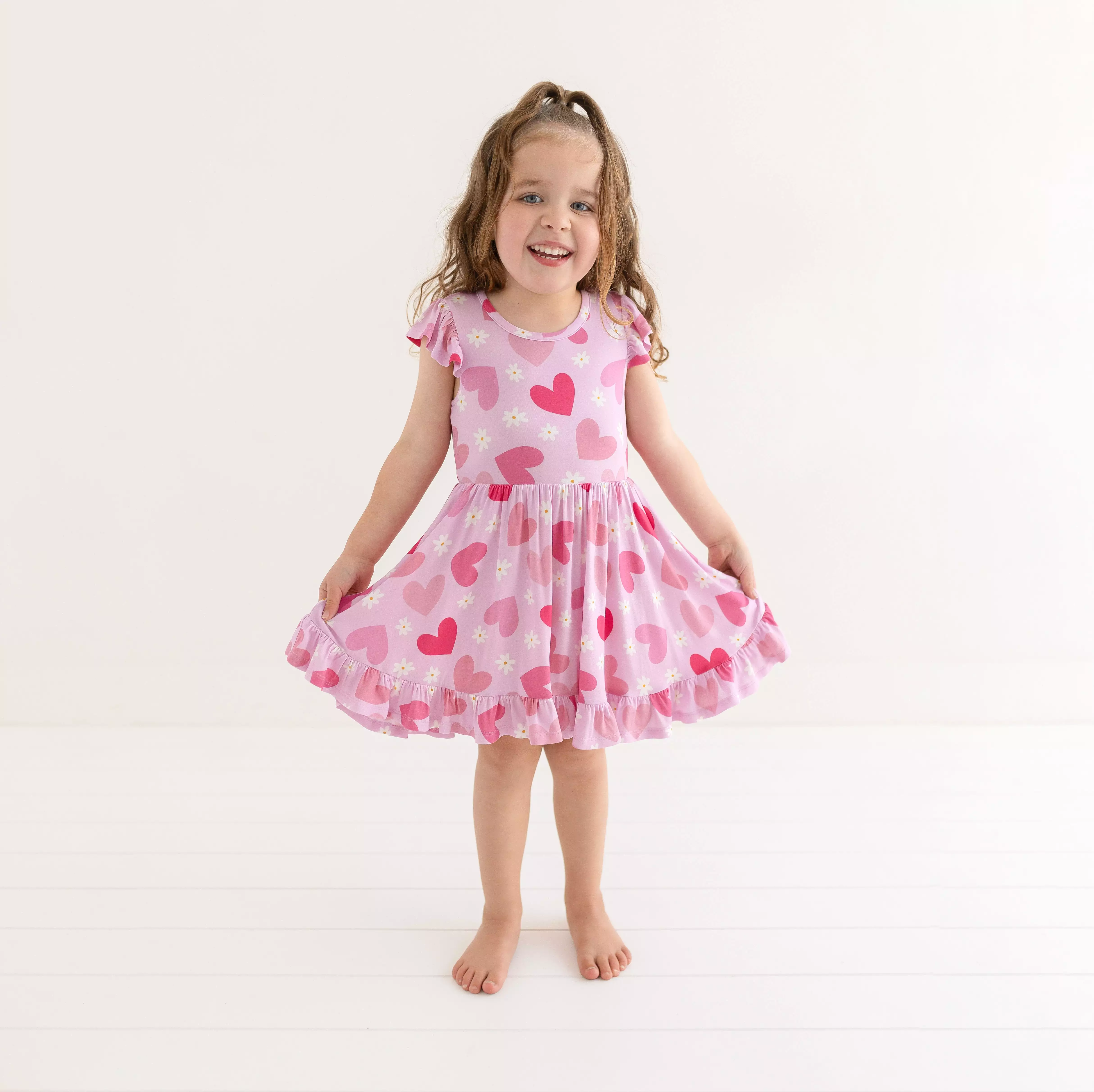 Posh Peanut Daisy Love Cap Sleeve Ruffled Twirl Dress