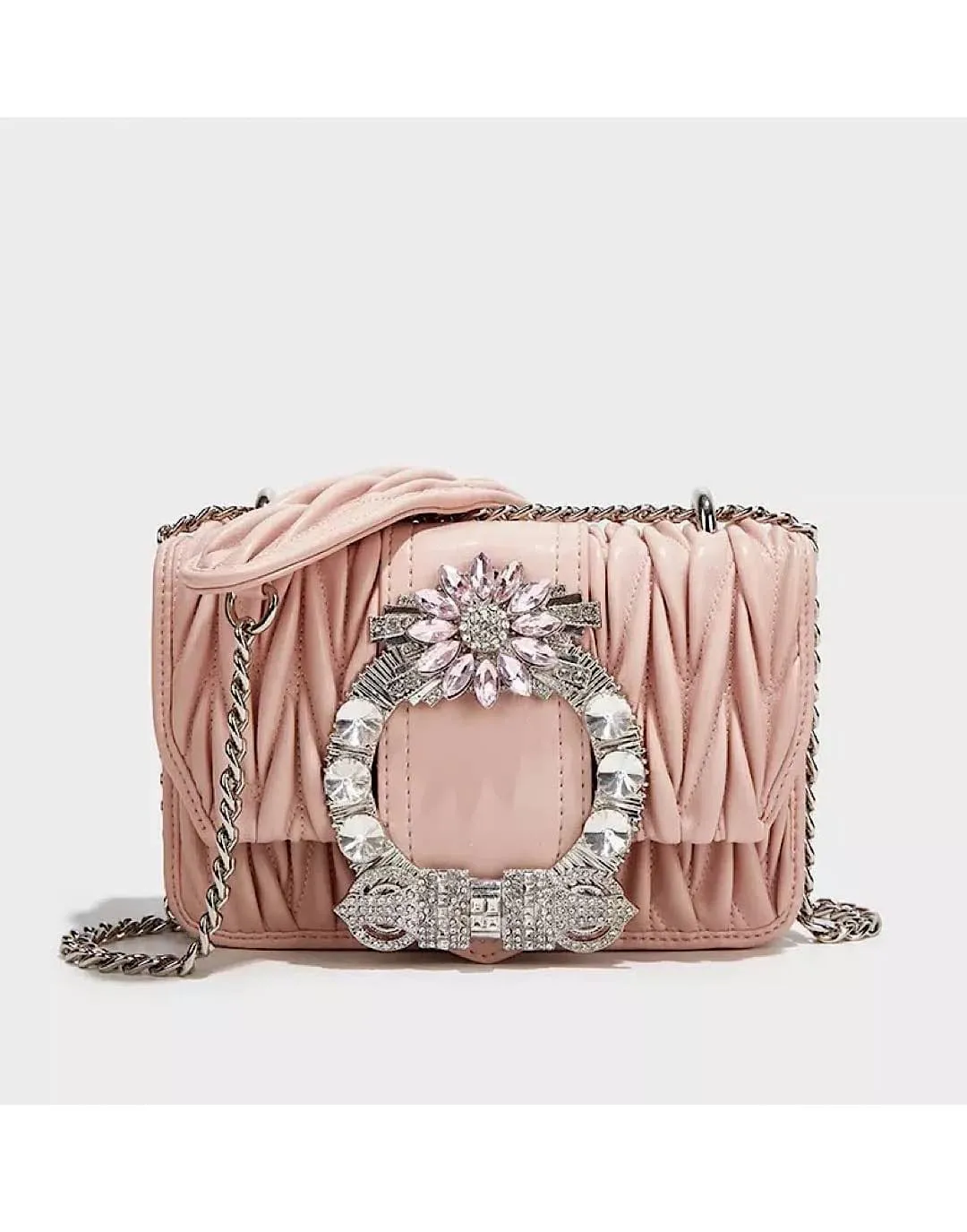 PU Leather Crystal Buckle Clutch