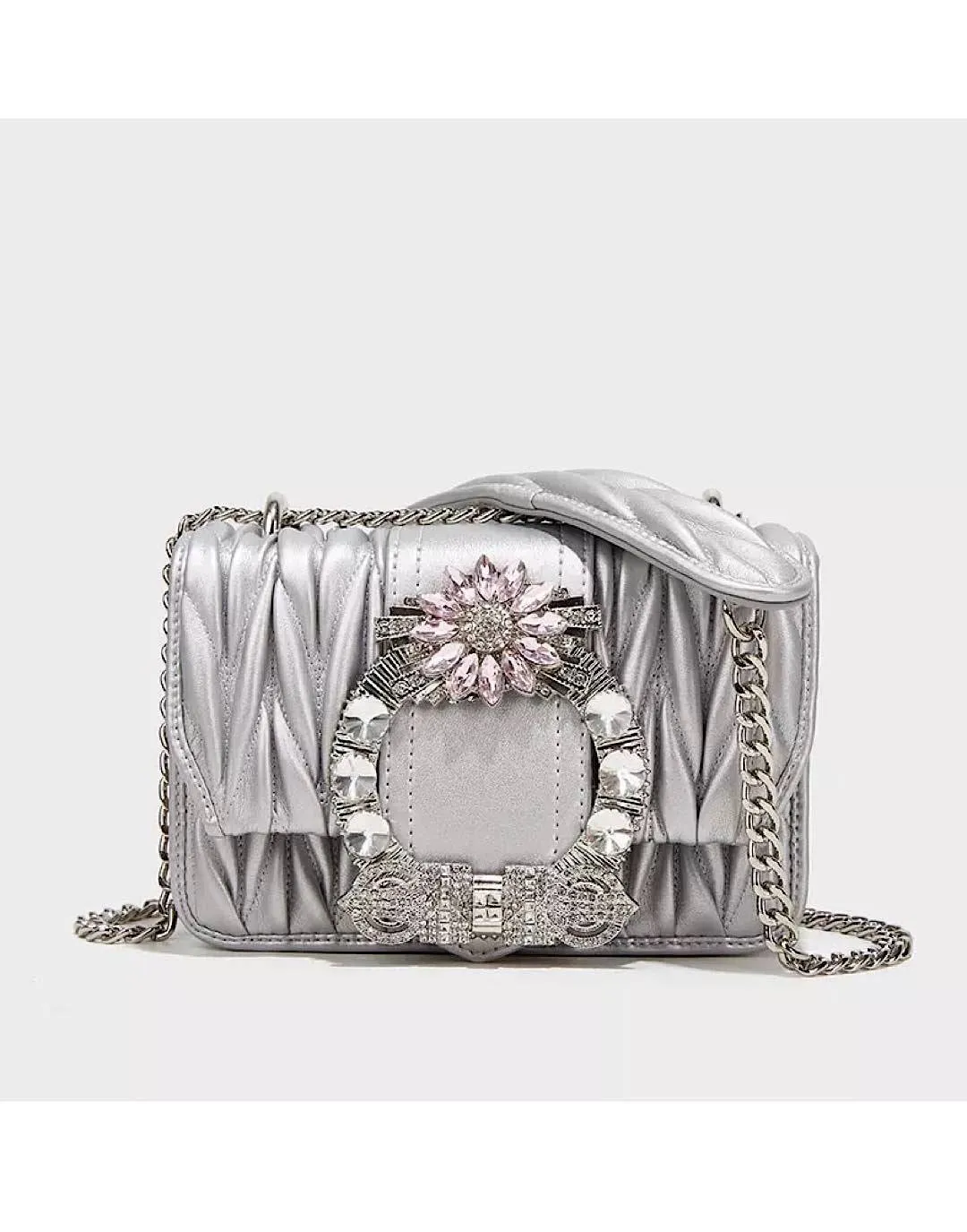 PU Leather Crystal Buckle Clutch