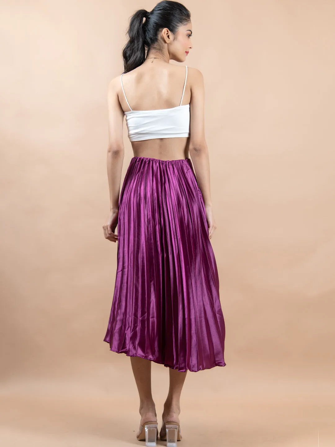 Purple Flared Skirt with Accordion Pleats For Women