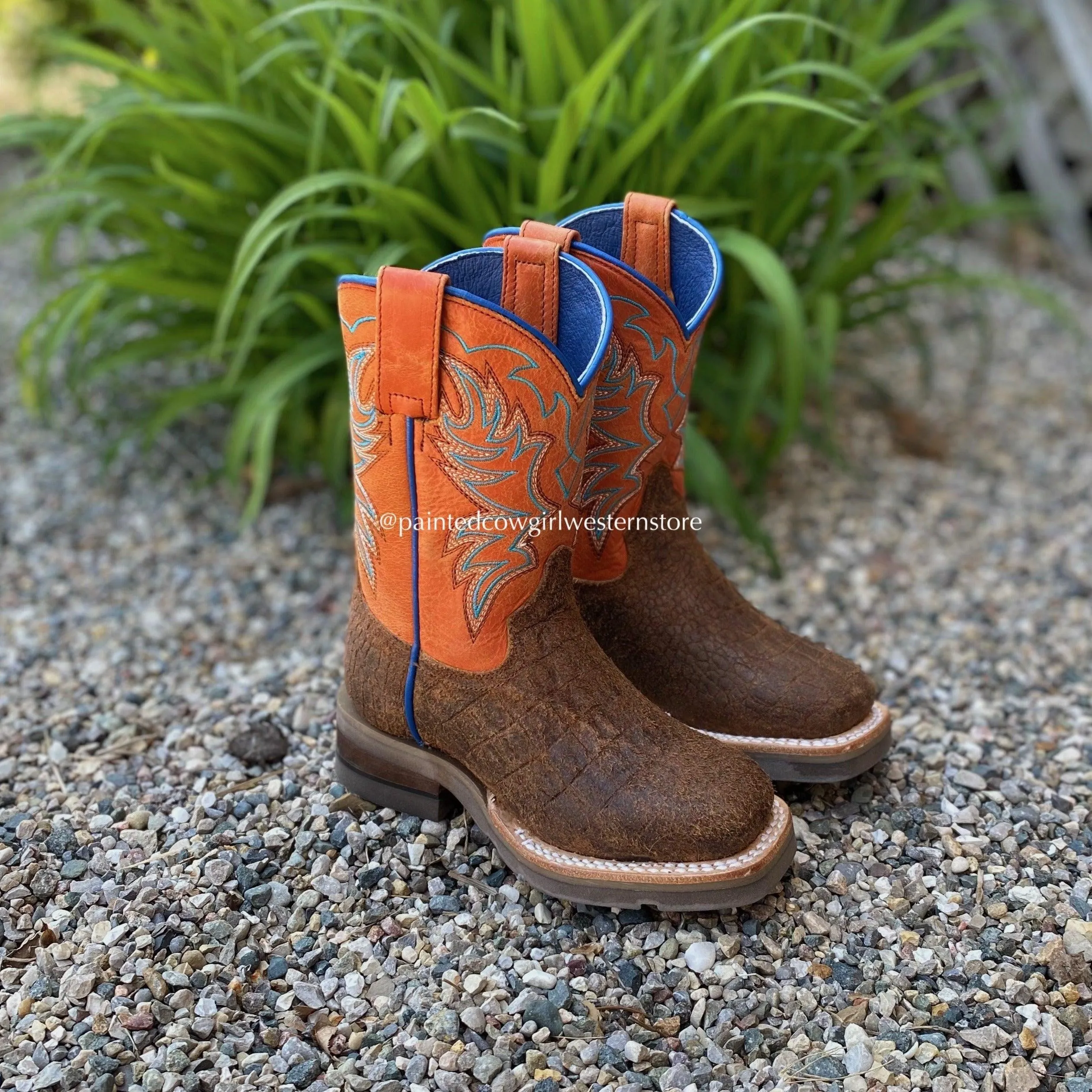 Roper Boy's Brown Caiman Print Square Toe Cowboy Boots 7019-1662