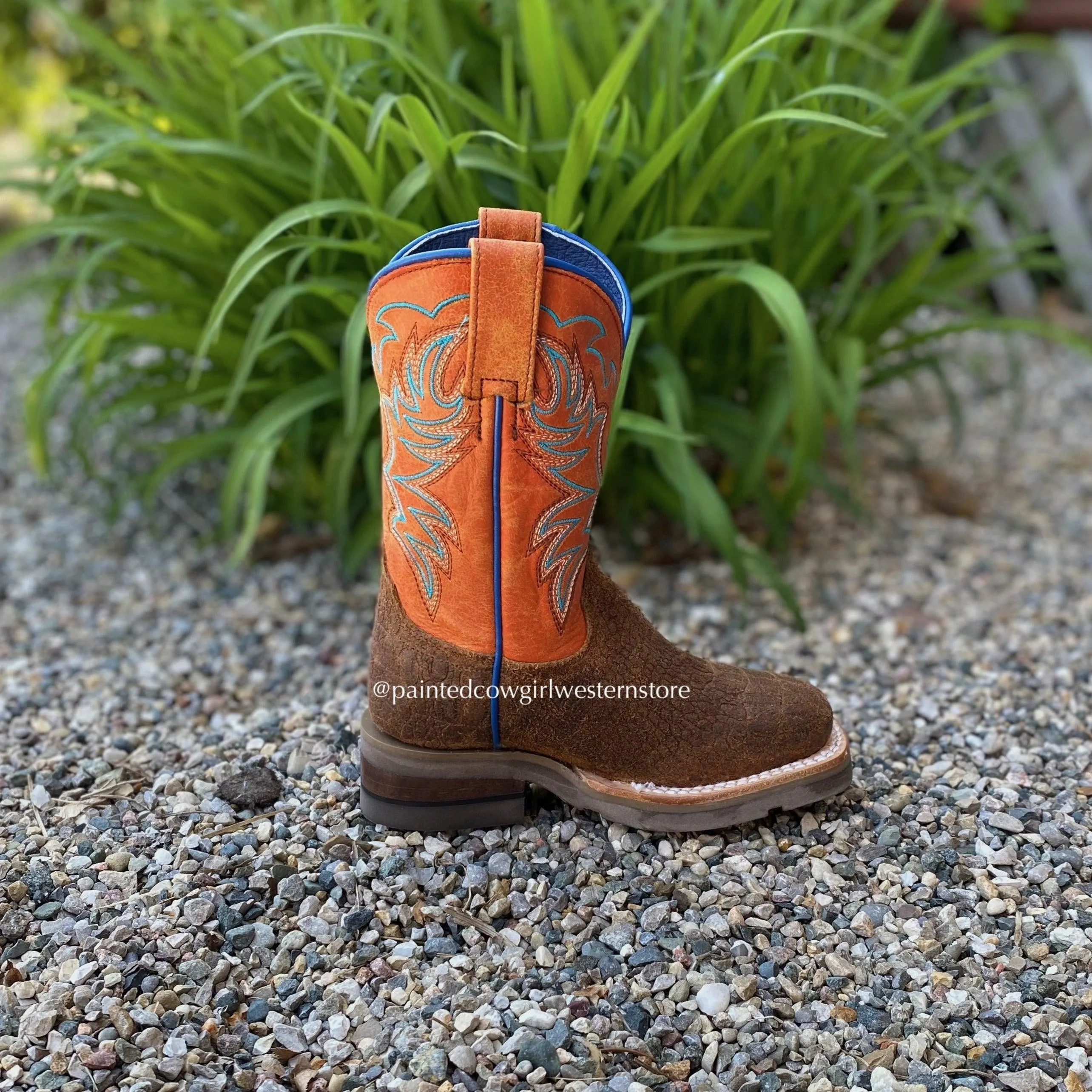 Roper Boy's Brown Caiman Print Square Toe Cowboy Boots 7019-1662