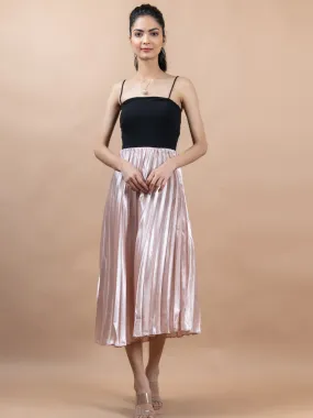 Rose Gold Flared Skirt with Accordion Pleats For Women