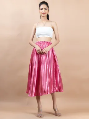 Rosy Pink Flared Skirt with Accordion Pleats For Women