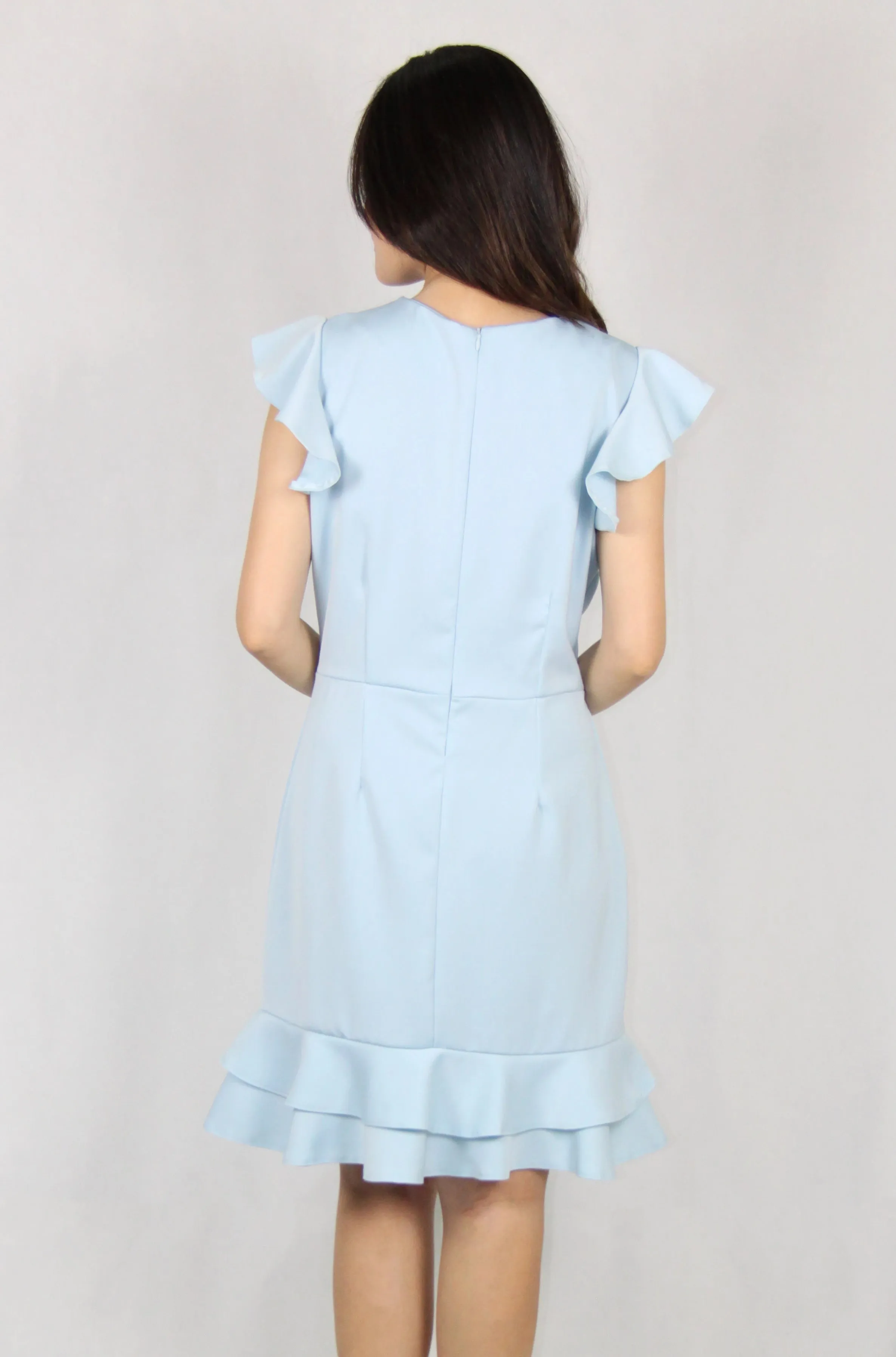 Ruffles Sleeves Double Layer Dress in Light Blue