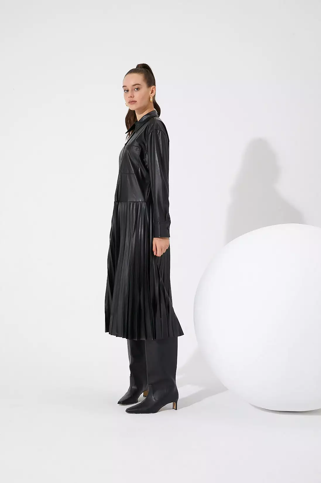 Shirt Dress With Pleated Skirt