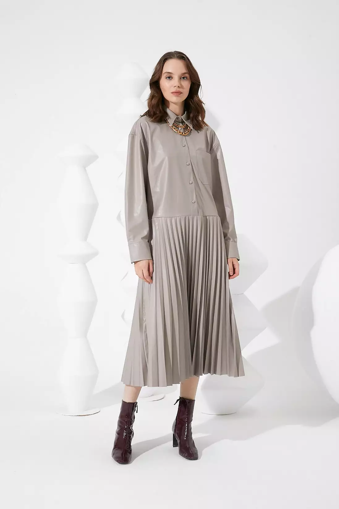 Shirt Dress With Pleated Skirt