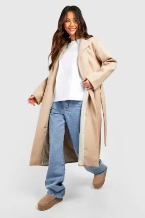 Shoulder Pad Belted Wool Look Coat