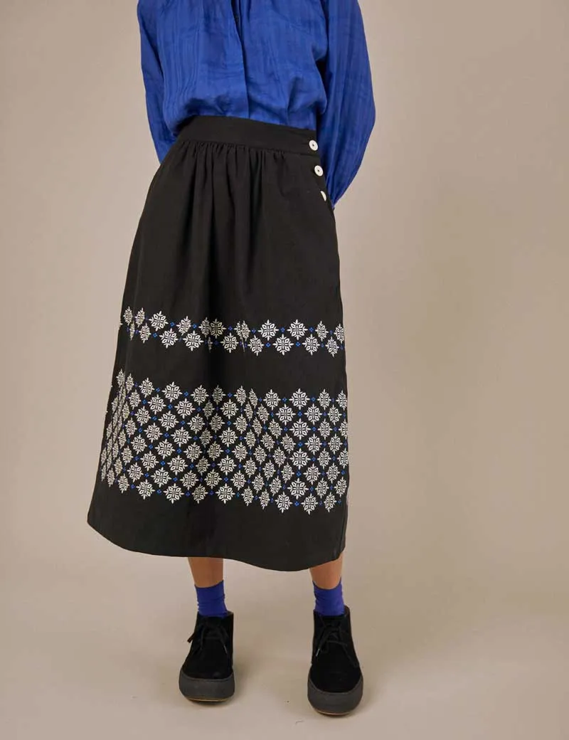 Sideline Gaia Embroidered Skirt Black