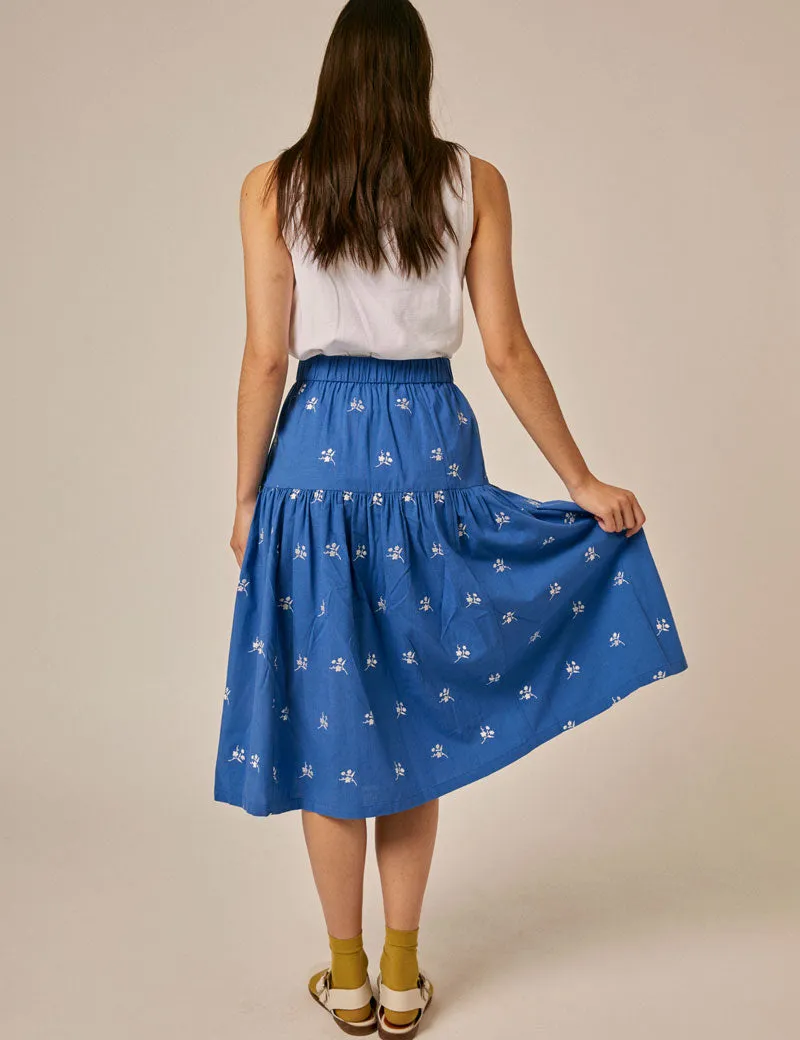 Sideline Lia Embroidered Skirt Blue White