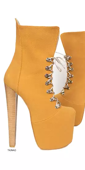 Square Nose Camel Lace Up High Heel Boots