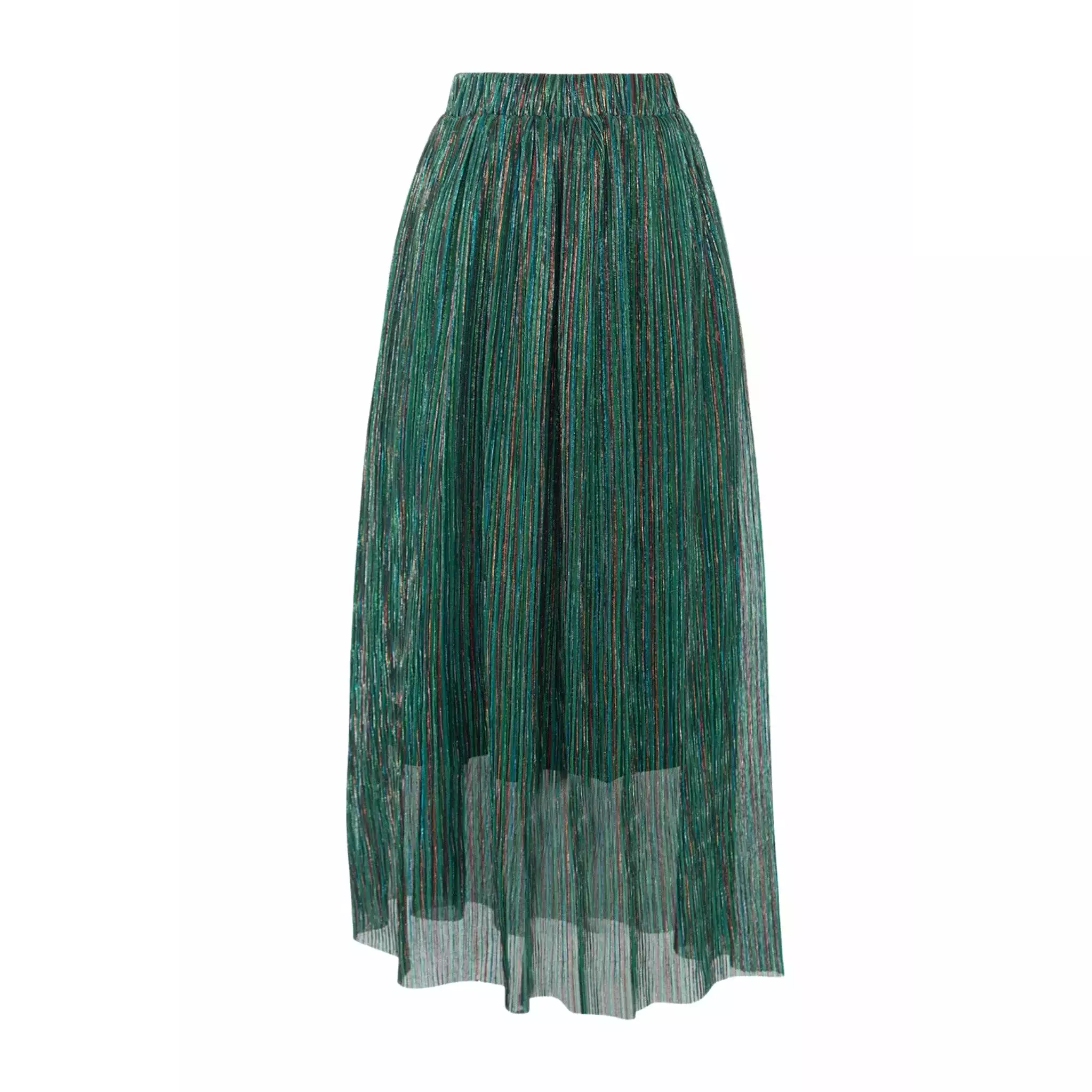 Stripe Green Metallic Pleated Skirt