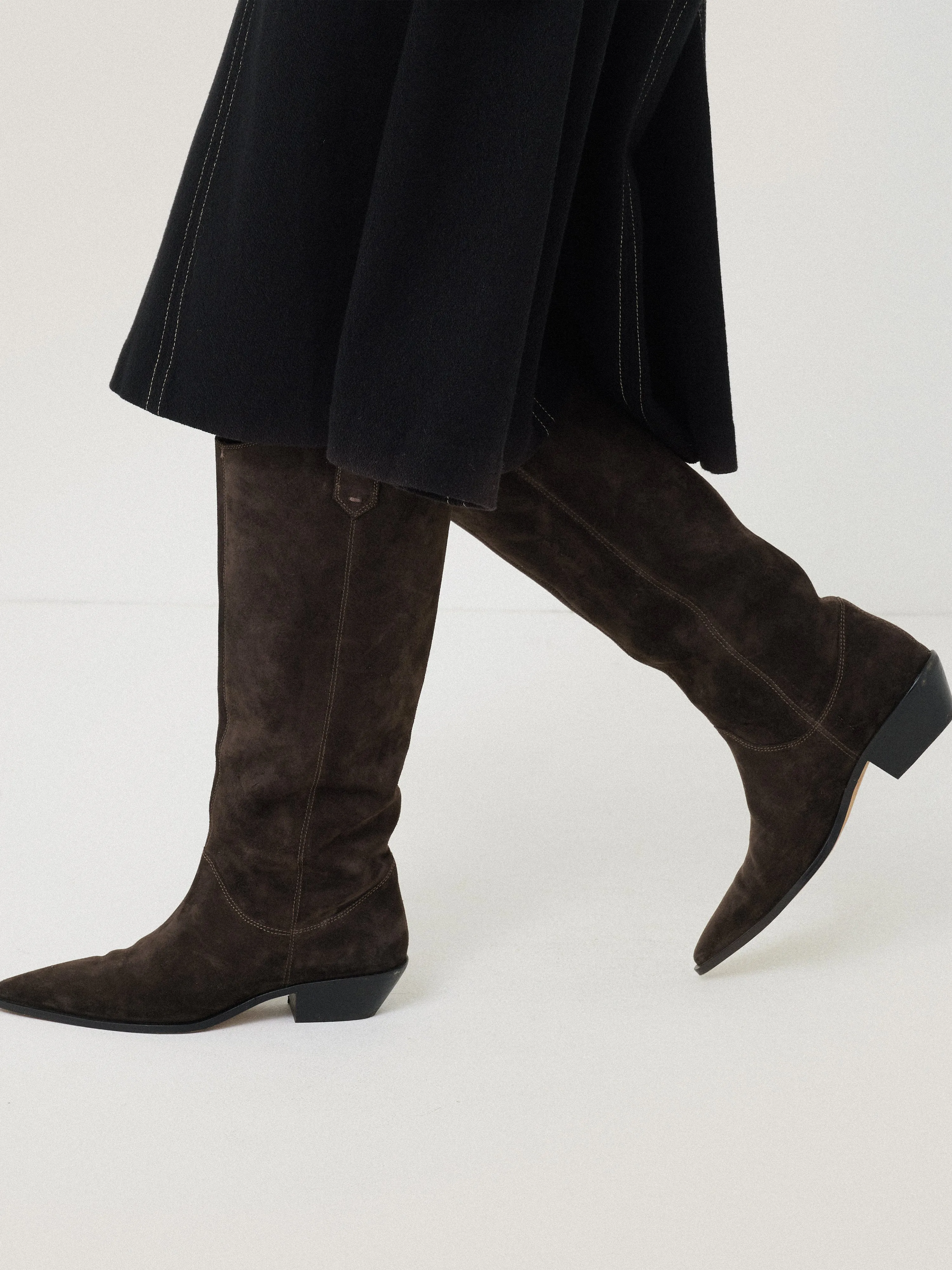 Suede Knee High Western Boot | Chocolate