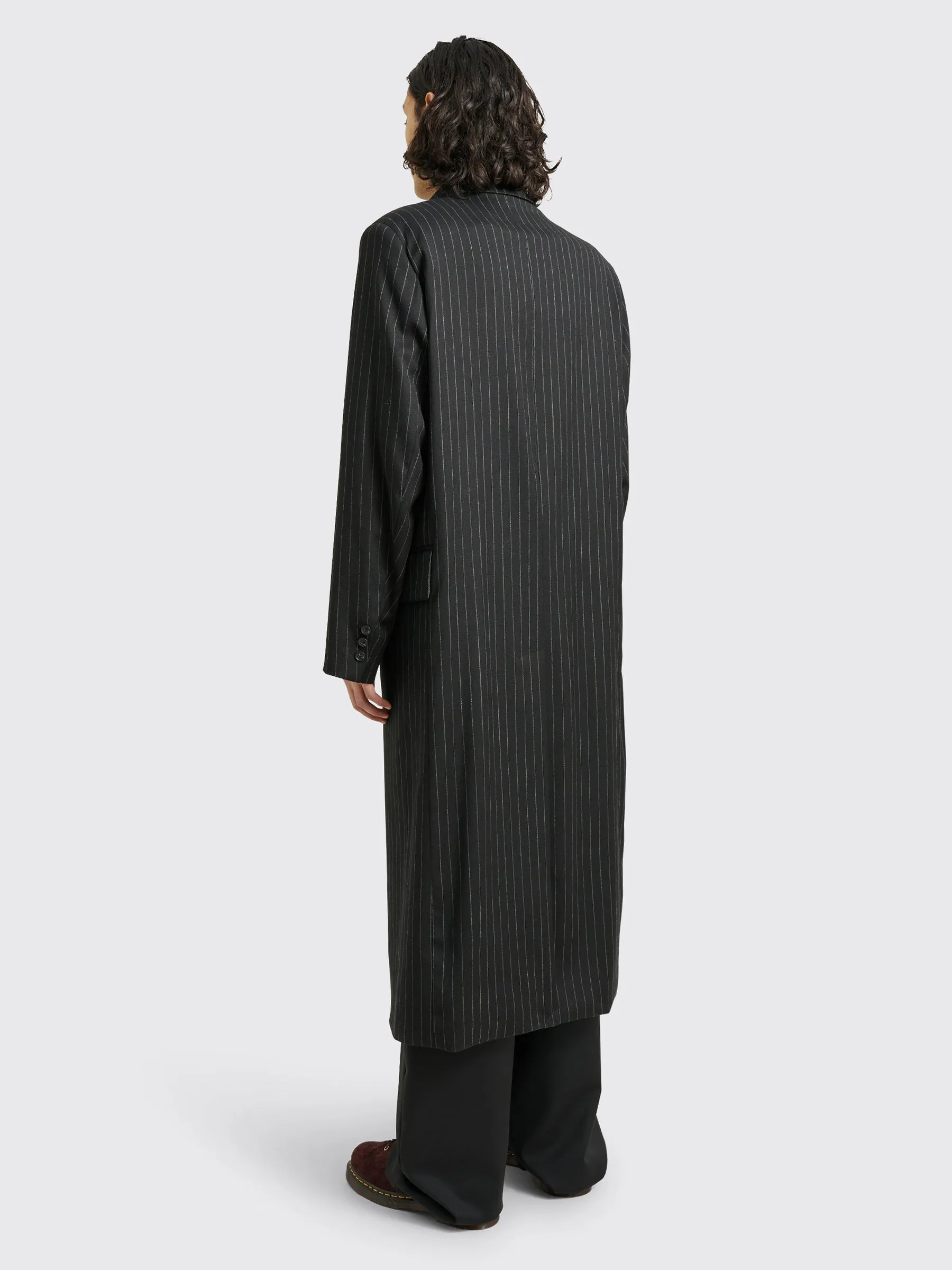 Sunflower Long Coat Black Pinstripe