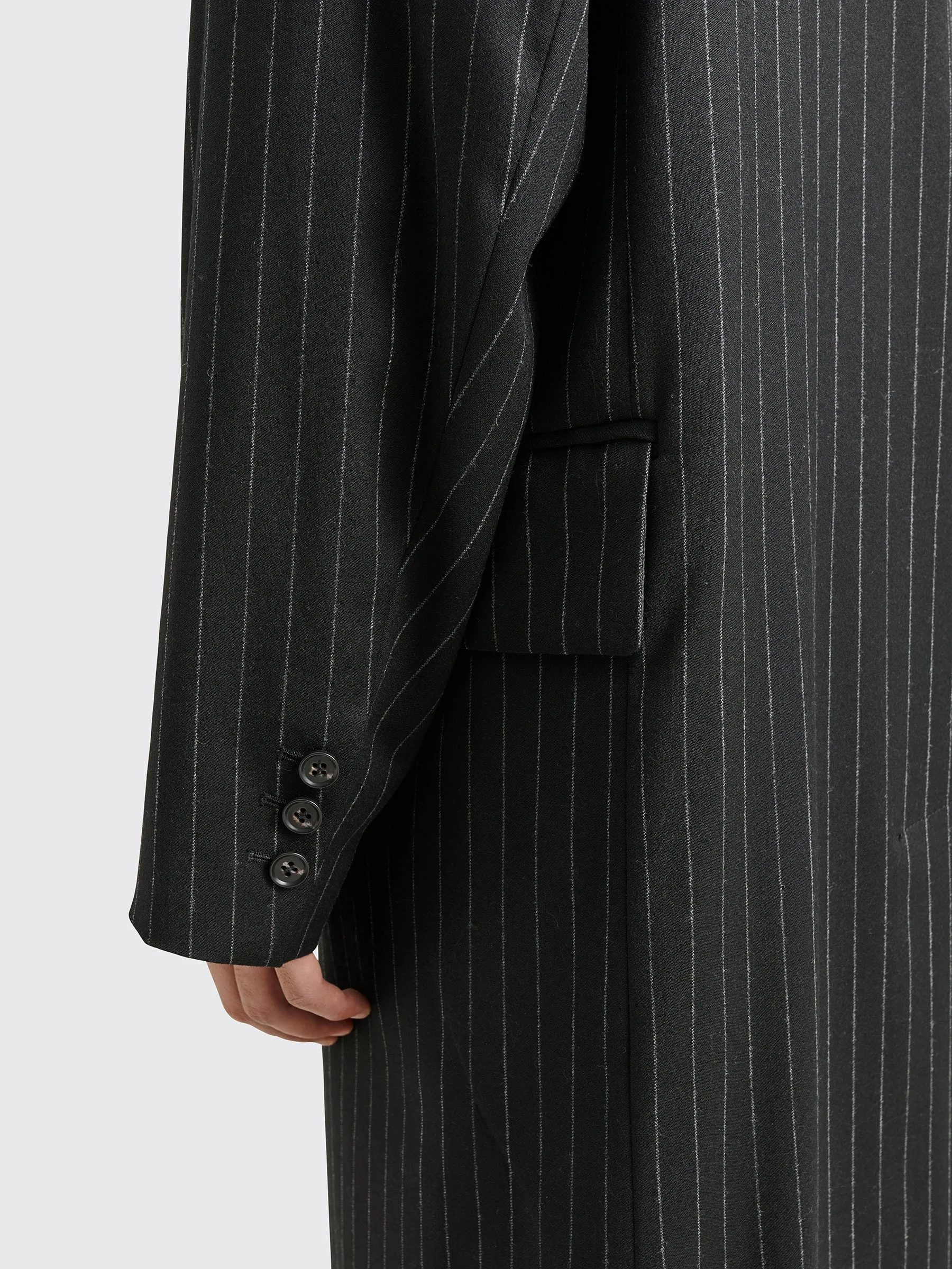 Sunflower Long Coat Black Pinstripe