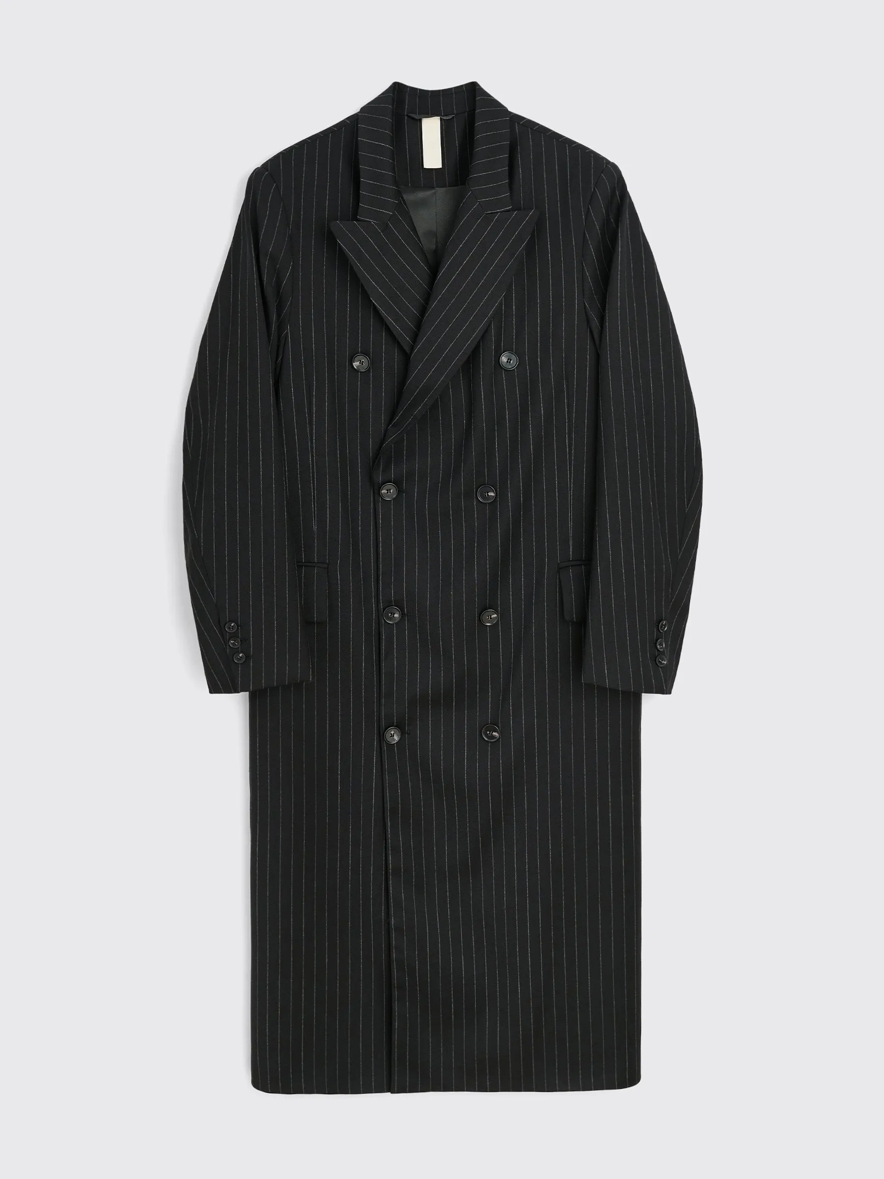 Sunflower Long Coat Black Pinstripe