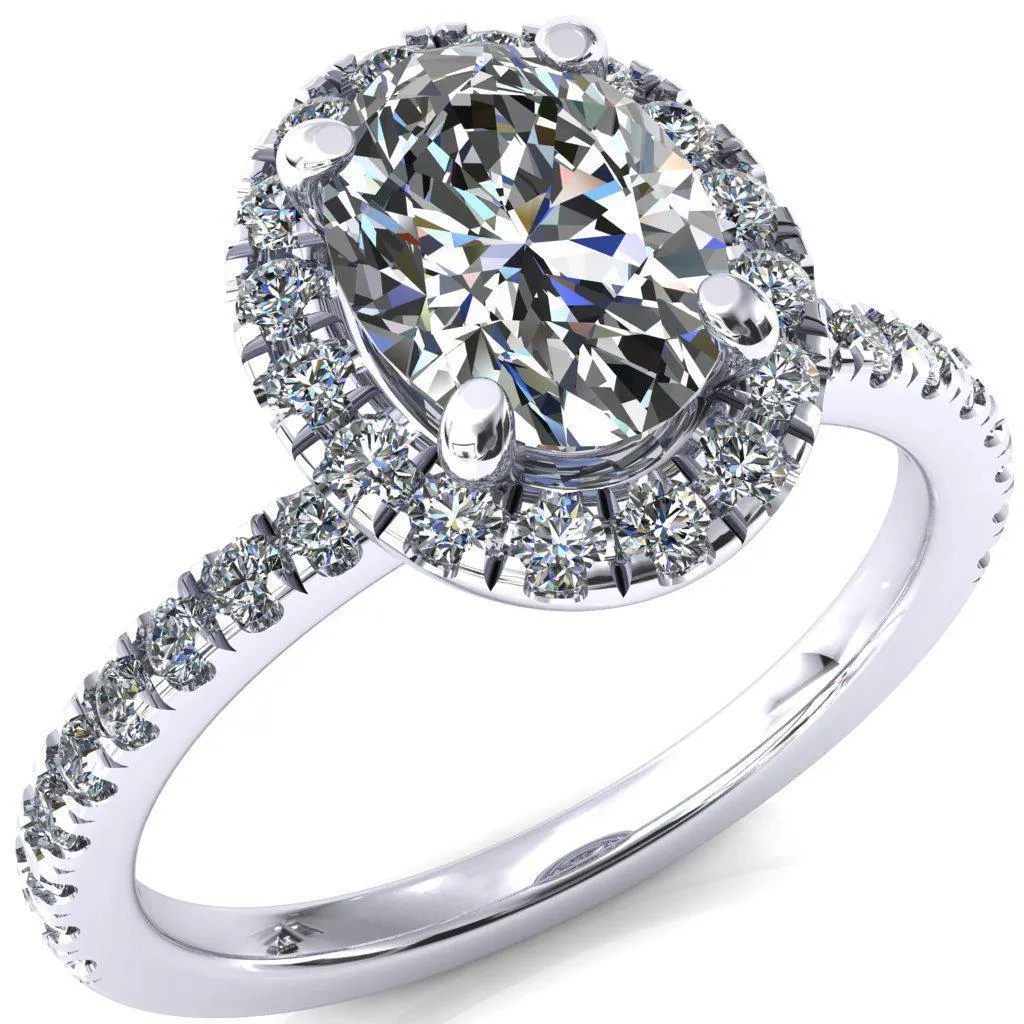 Talia Oval Lab Grown Diamond Center Stone 4 Prong Halo 5/8 Micropave Ring