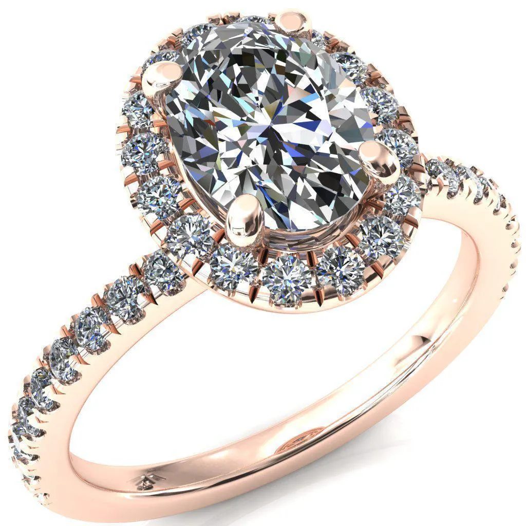 Talia Oval Lab Grown Diamond Center Stone 4 Prong Halo 5/8 Micropave Ring