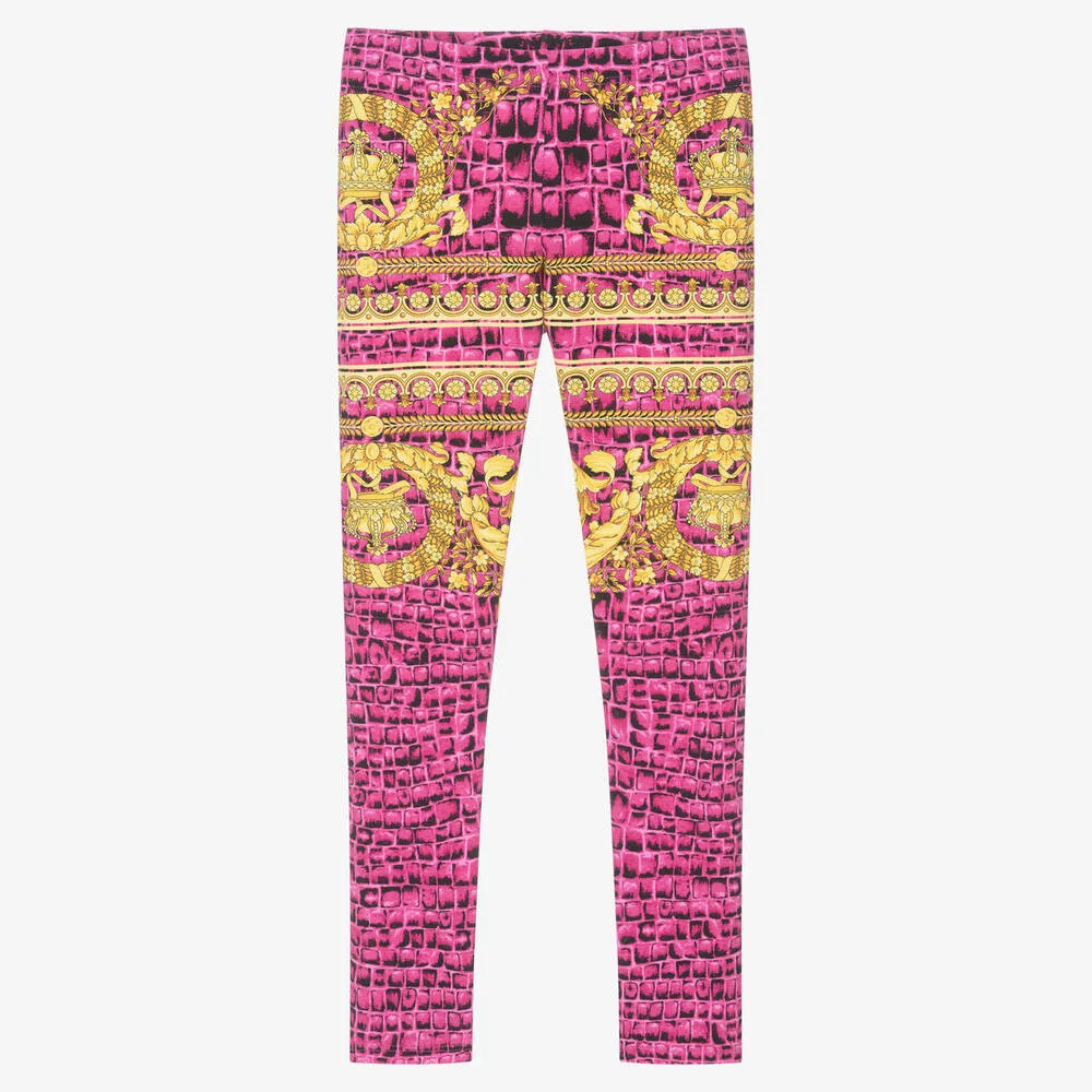 Teen Girls Pink Barocco Crocodile Leggings