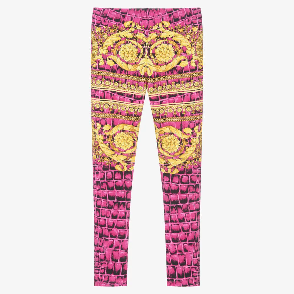 Teen Girls Pink Barocco Crocodile Leggings