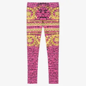 Teen Girls Pink Barocco Crocodile Leggings