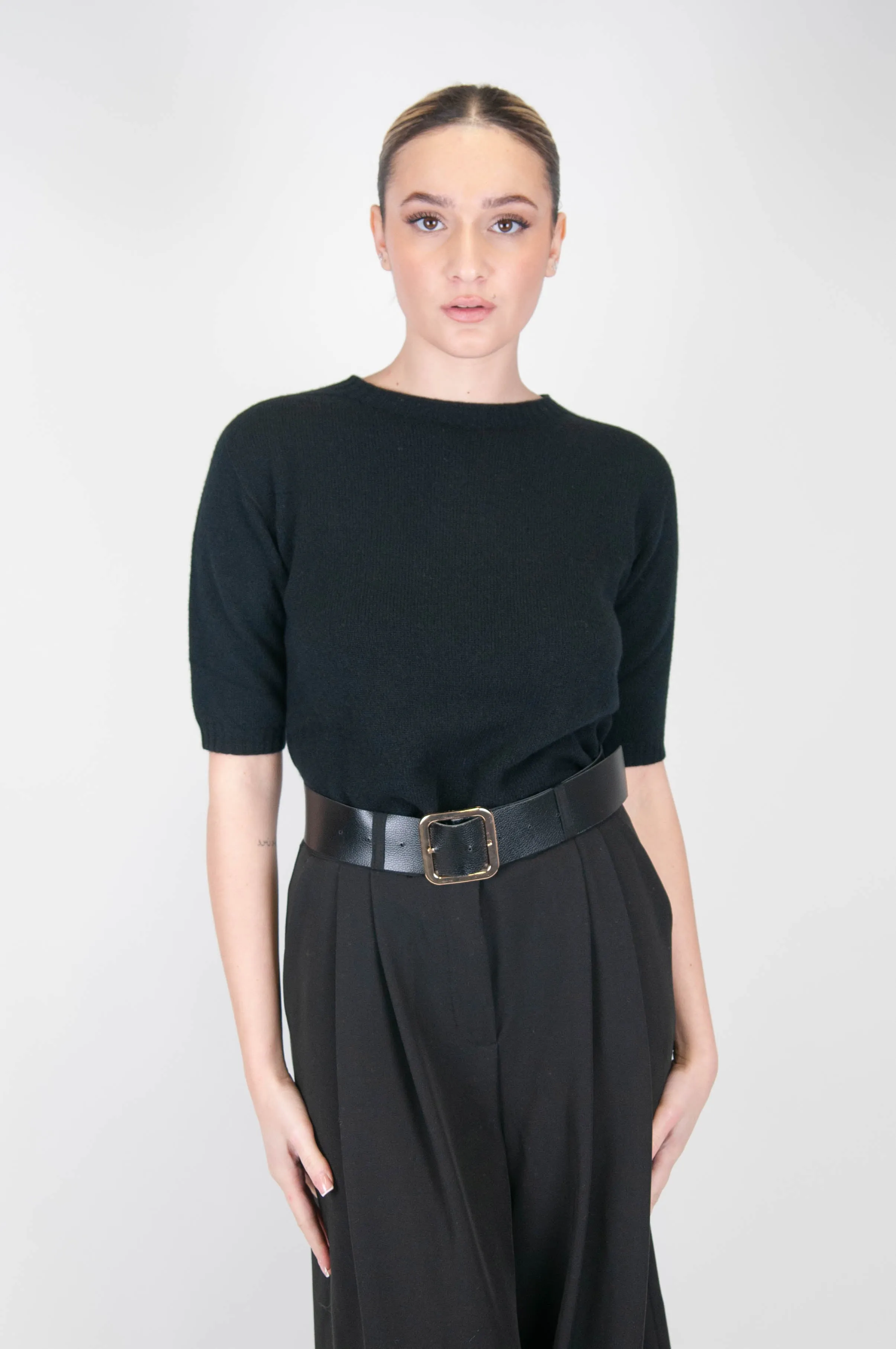 Tensione in - Maglia crop mezza manica in misto cashmere