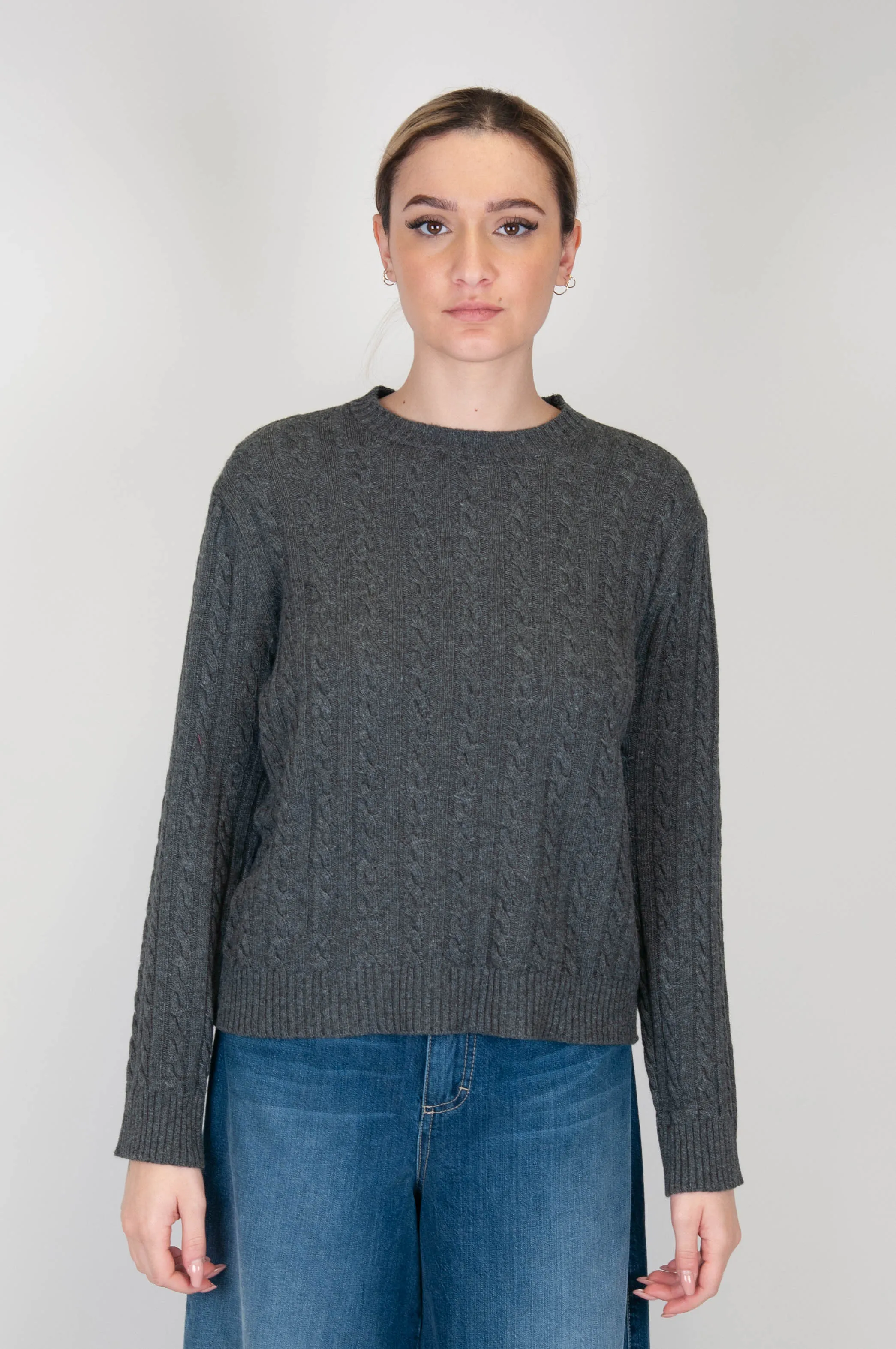 Tensione in - Maglia girocollo in misto cashmere a trecce