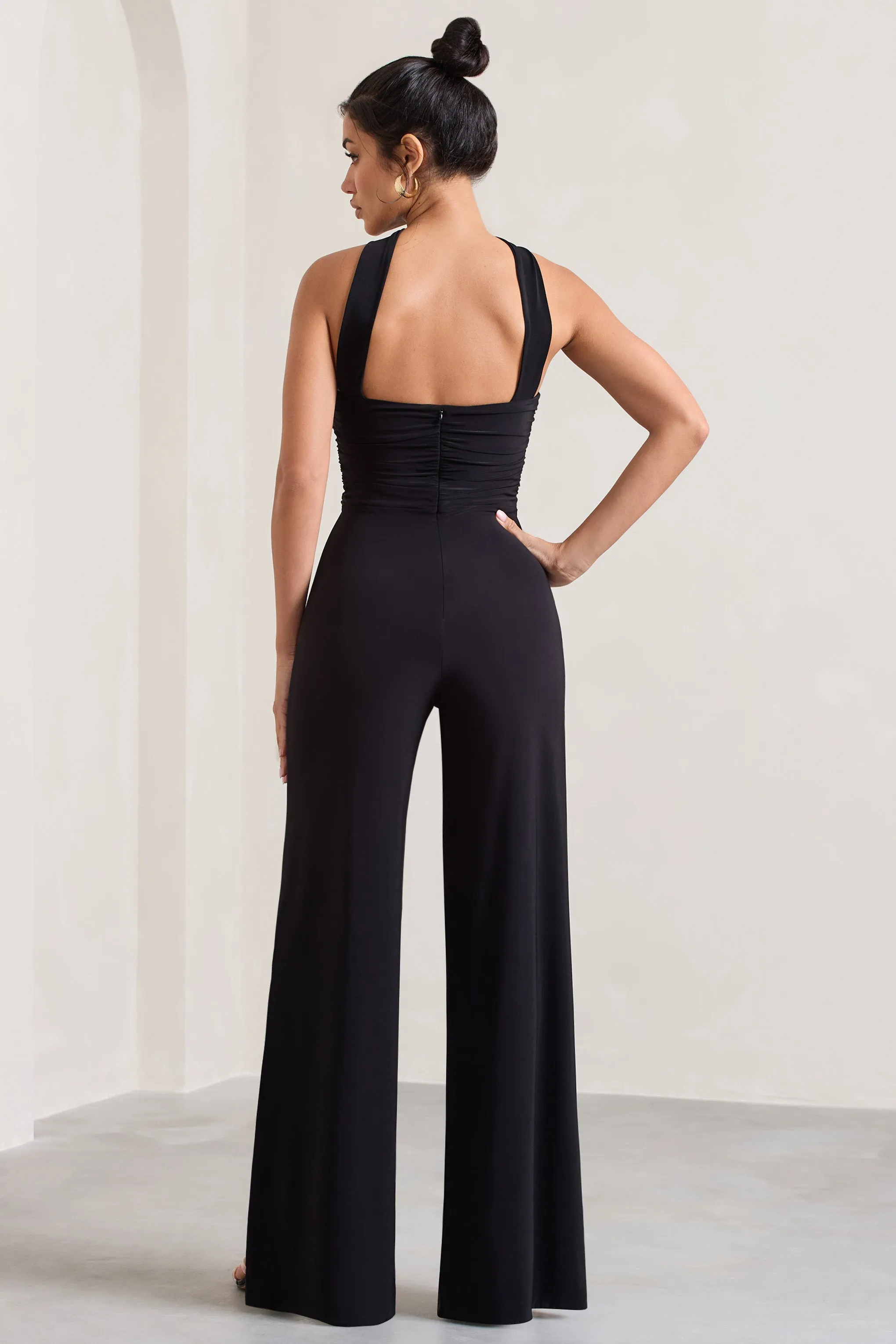 The Next Naomi | Black Halter-Neck Bandeau Split-Leg Jumpsuit