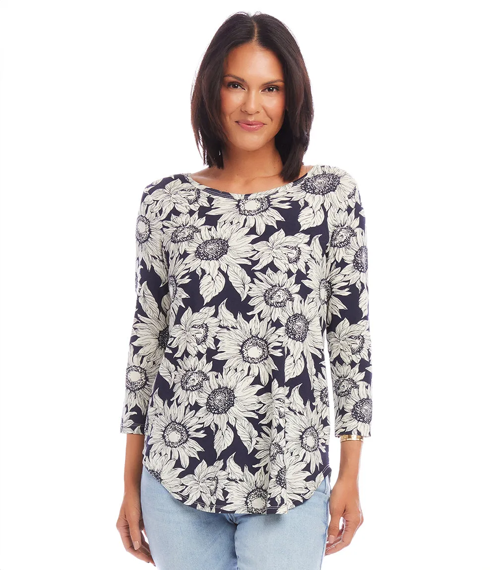 Three Quarter Sleeve Shirttail Top