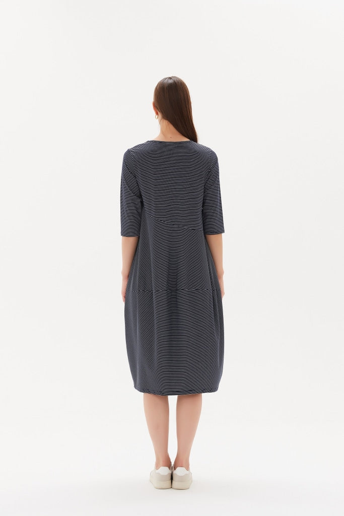 Tirelli - 3/4 Stripe Diagonal Seam Dress - Navy Stripe