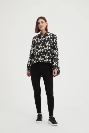 Tirelli - Elastic Front Hem Print Shirt - Black Floral