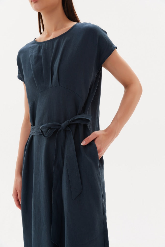 Tirelli - Tie Back Pleat Dress - Dark Ocean