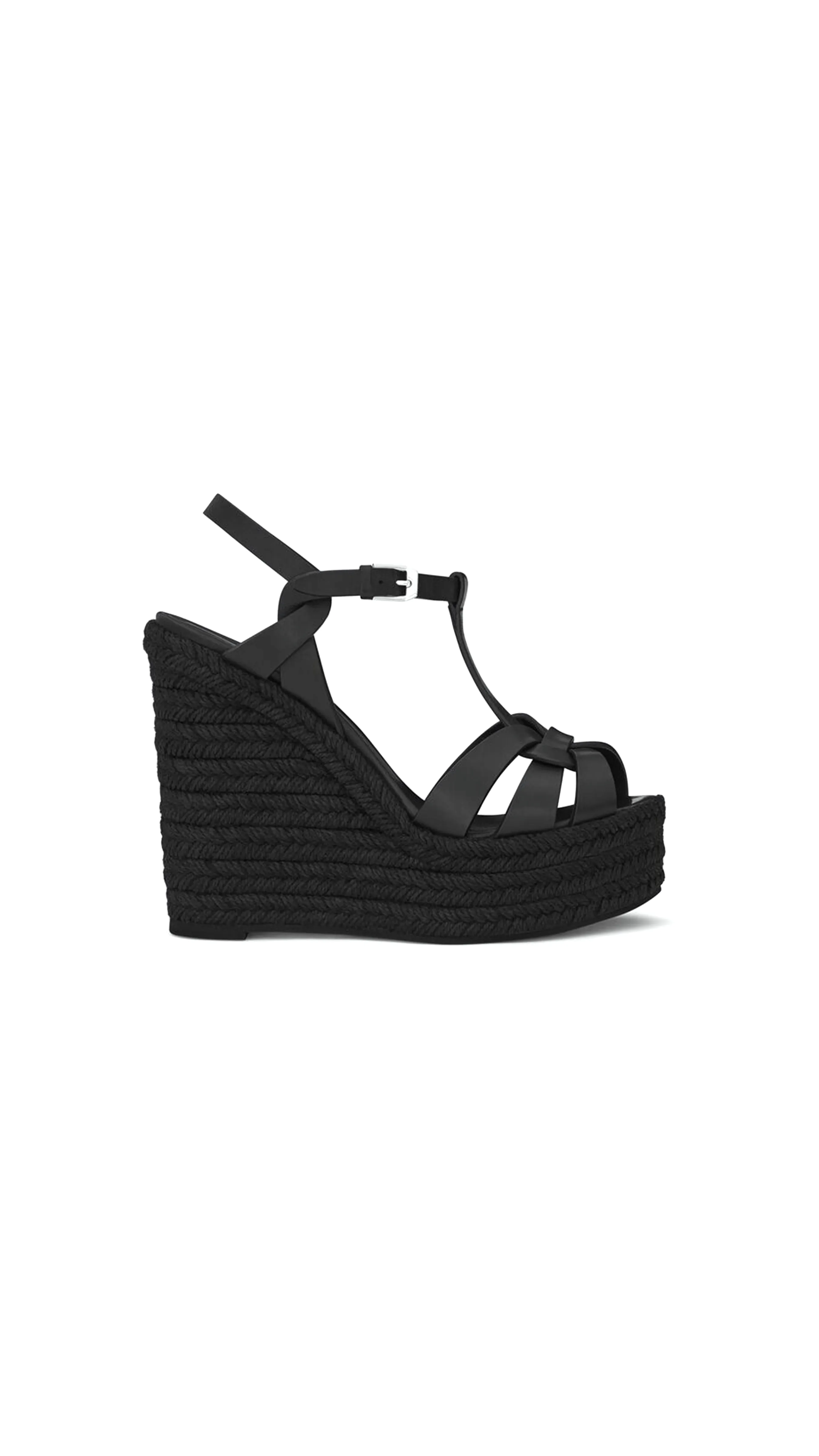 Tribute Espadrilles Wedge in Smooth Leather - Black