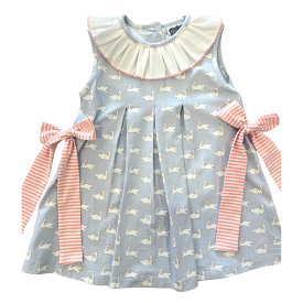 True - Blue Bunny Pleated Collar Bow Dress