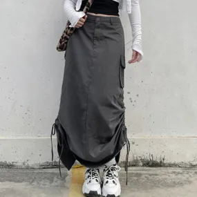 Vintage Cargo Skirts Casual Long Maxi Skirts Harajuku Y2k Aesthetic Streetwear Loose Korean Skirts Fairy Grunge Gothic