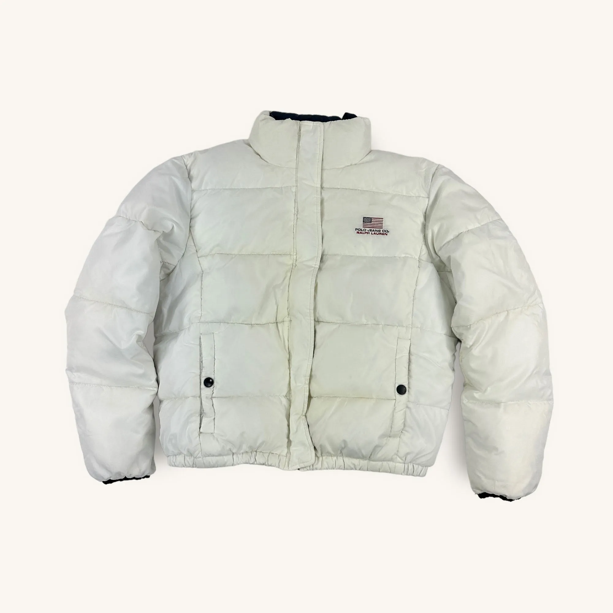 White 90s Polo Jeans Ralph Lauren Puffer Jacket Coat (M)