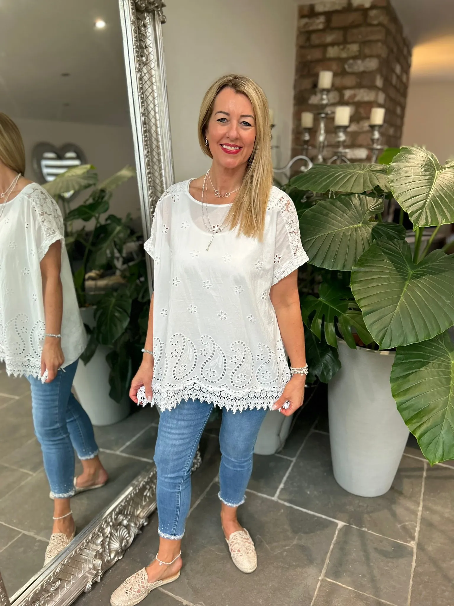 White Broderie Anglaise Floral Lace Top Nina