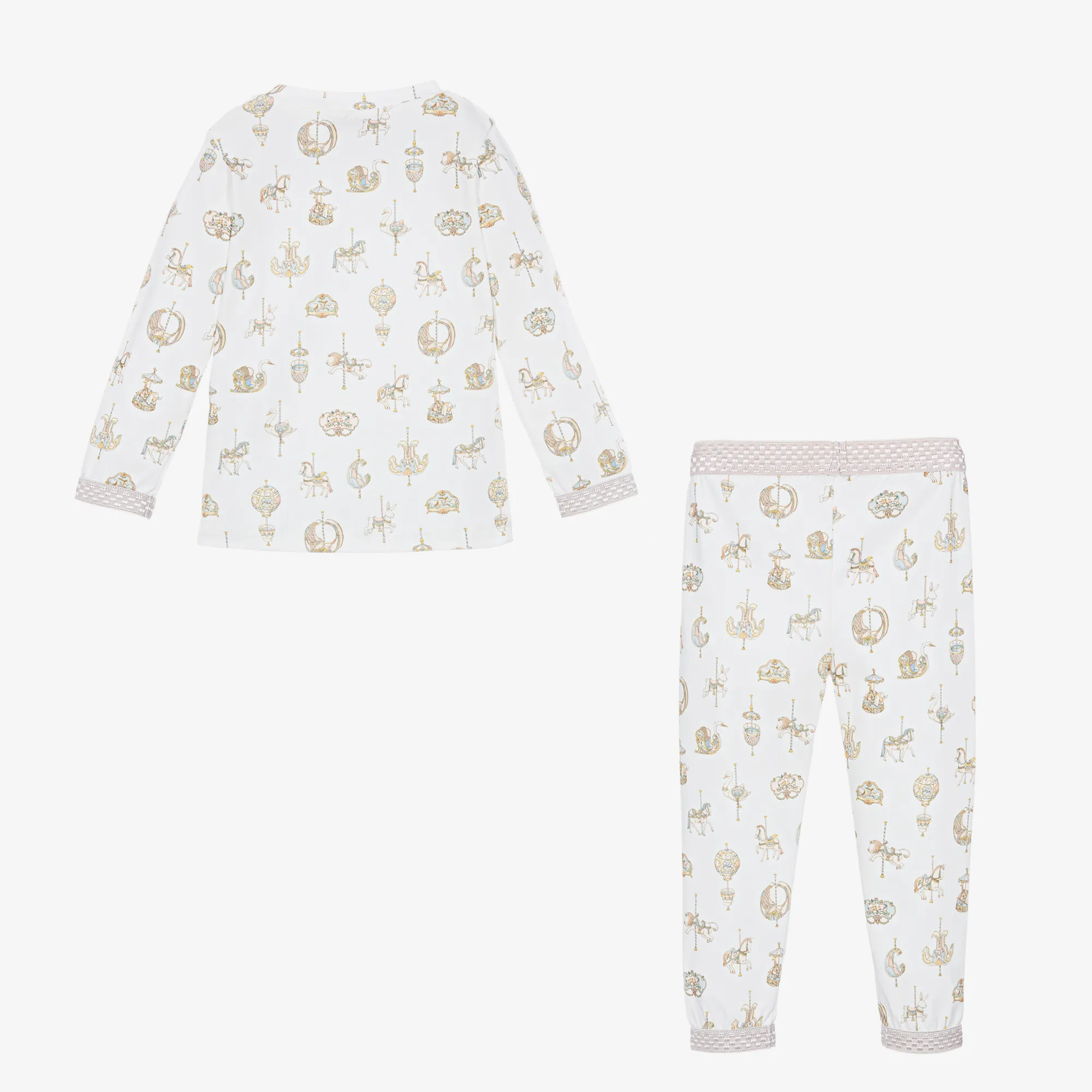 White Carousel Print Cotton Leggings Set