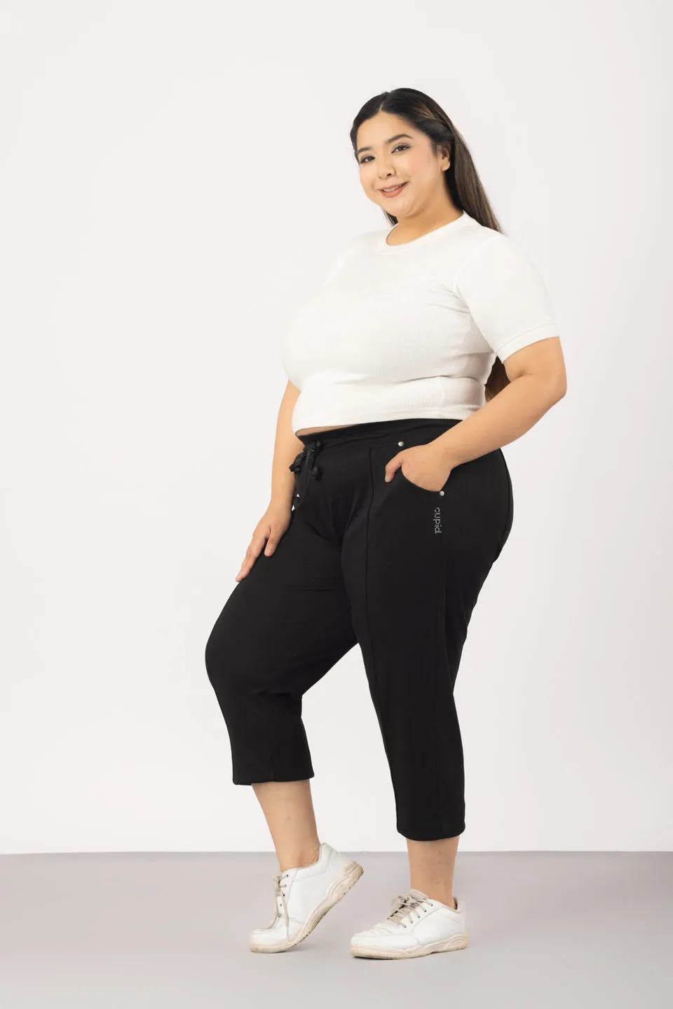 Women Capris - Cotton Capri Pants - Black