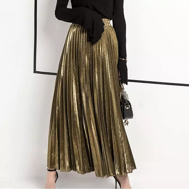 Women Maxi Skirt Vintage Pleated Skirt