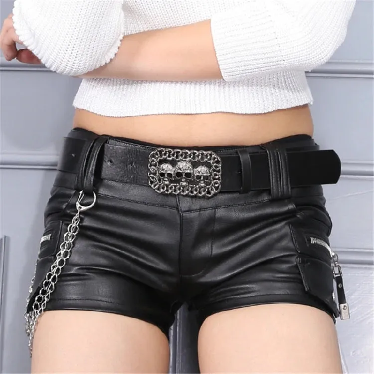 Women's Summer Japanese Punk Goth Rock Skull Low-Waisted Lace-up Shorts