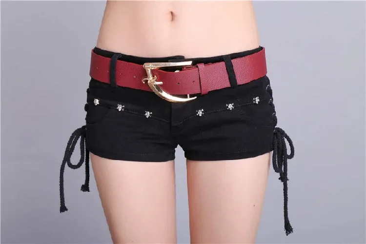 Women's Summer Japanese Punk Goth Rock Skull Low-Waisted Lace-up Shorts