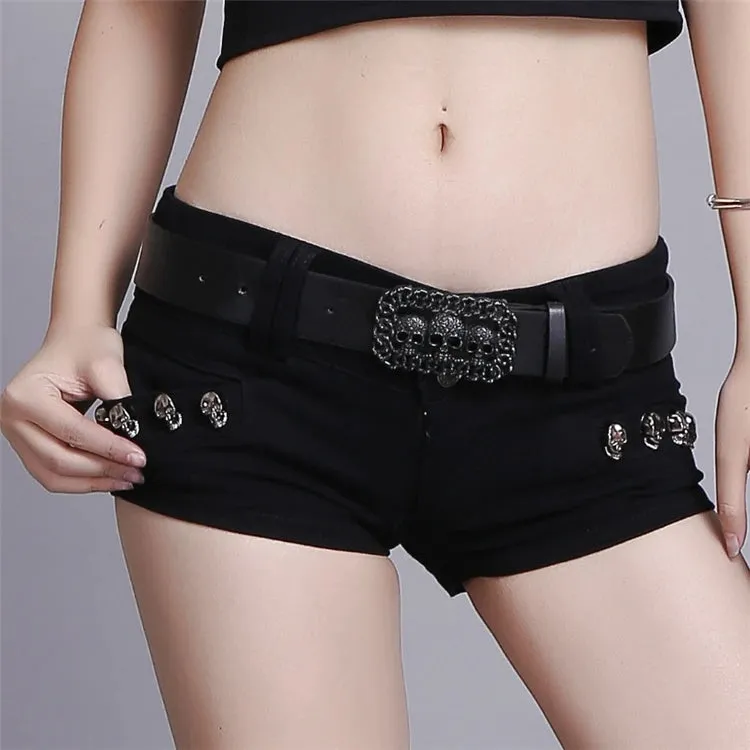 Women's Summer Japanese Punk Goth Rock Skull Low-Waisted Lace-up Shorts