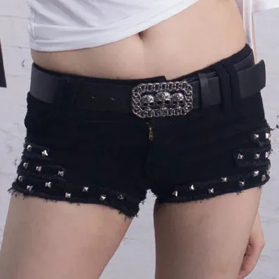 Women's Summer Japanese Punk Goth Rock Skull Low-Waisted Lace-up Shorts