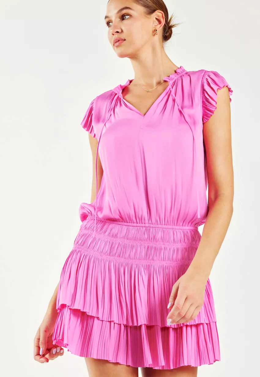 Zoey Pink Pleated Skirt Mini Dress