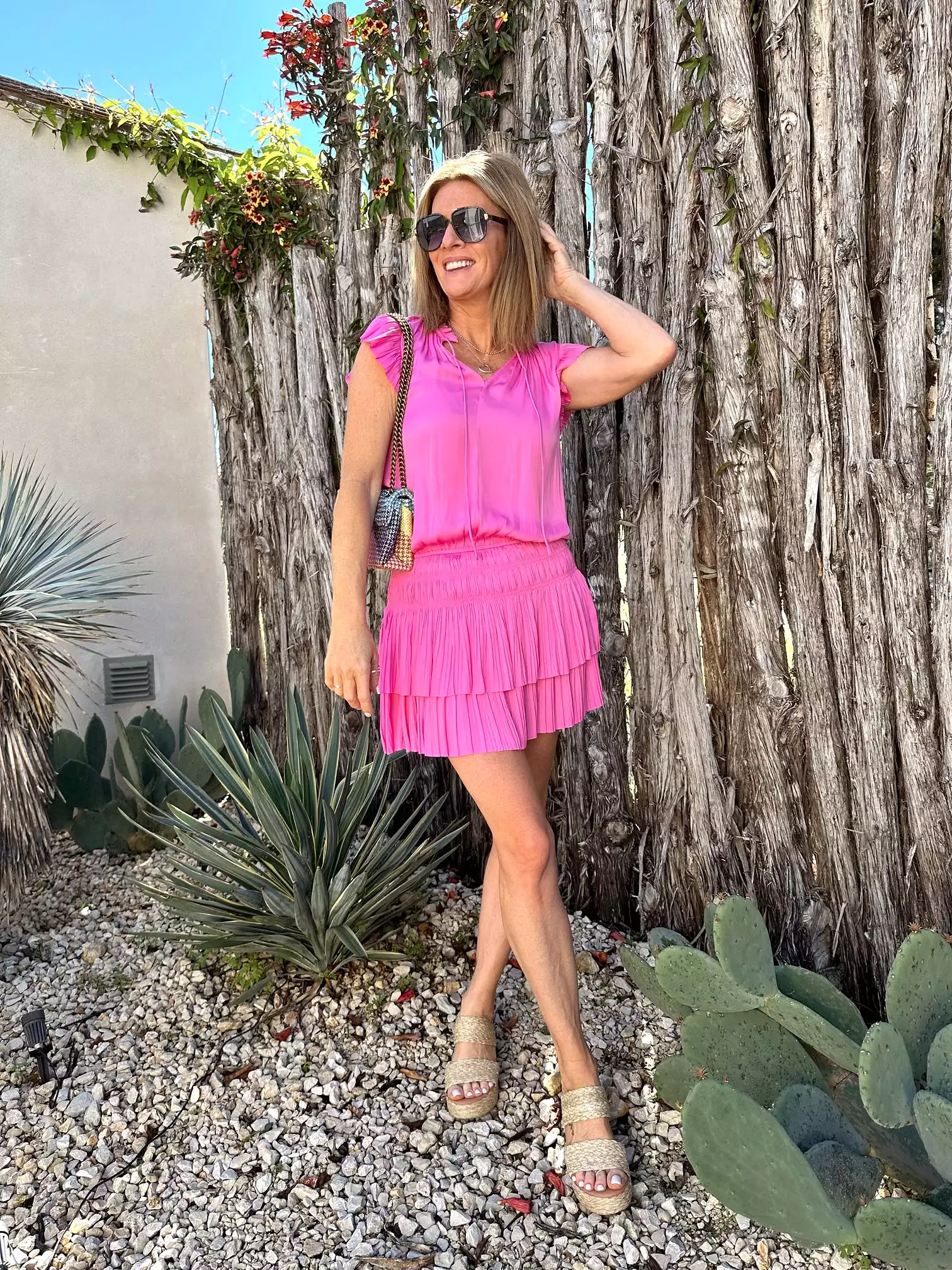 Zoey Pink Pleated Skirt Mini Dress